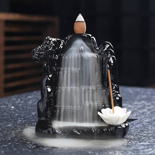 Black Porcelain Incense Waterfall Burner