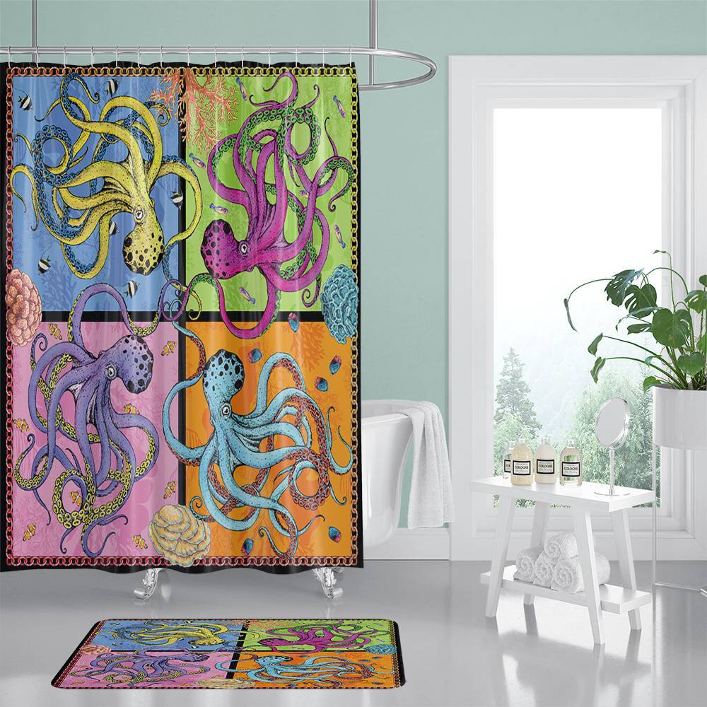The Four Octopuese Shower Curtain | The Four Octopuese Bathroom Curtain