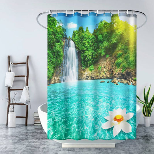 Sunny Waterfall Lake Shower Curtain