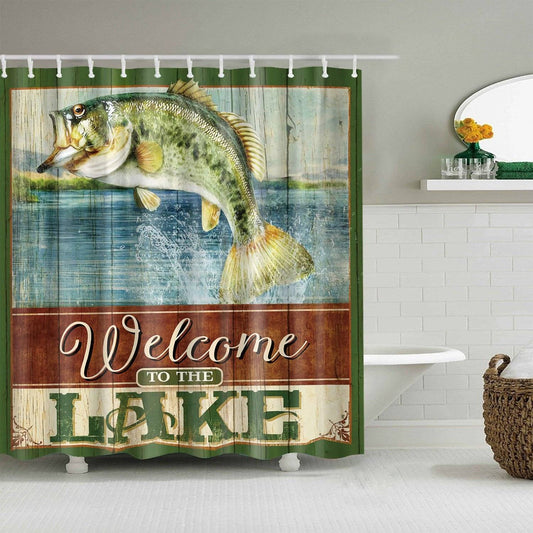 Retro Billboard Summer Lake Vacation Bass Fishing Shower Curtain