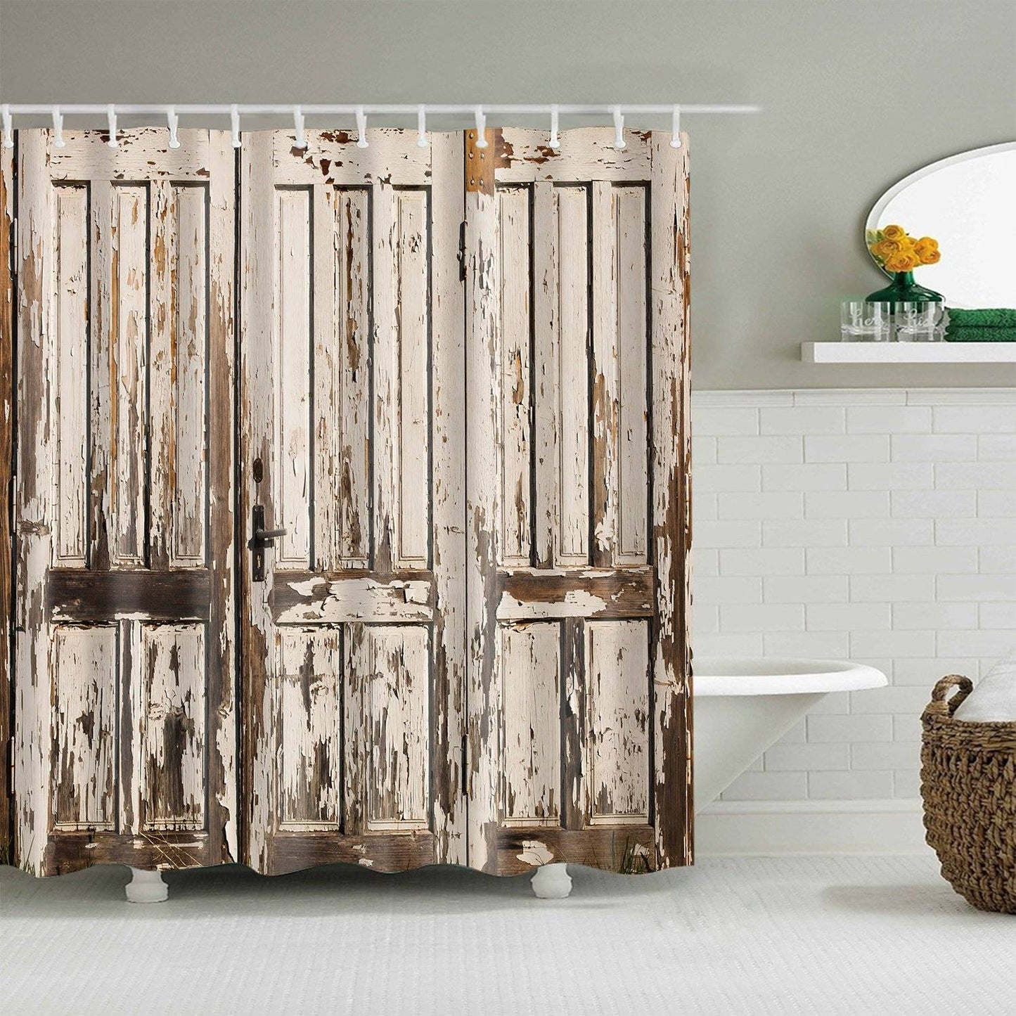 Retro Dilapidated Room Door Shower Curtain