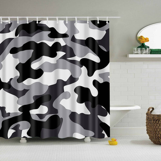 Black Grey White Camo Shower Curtain