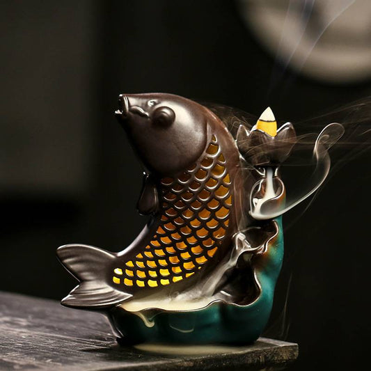 Koi Fish Backflow Incense Burner with Led Lighting