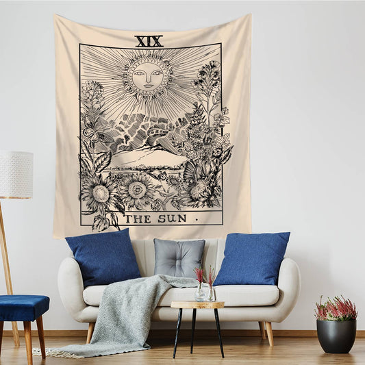 Retro Sunflower The Sun Tarot Card Tapestry for Bedroom Living Room | The Sun Tarot Wall Tapestry