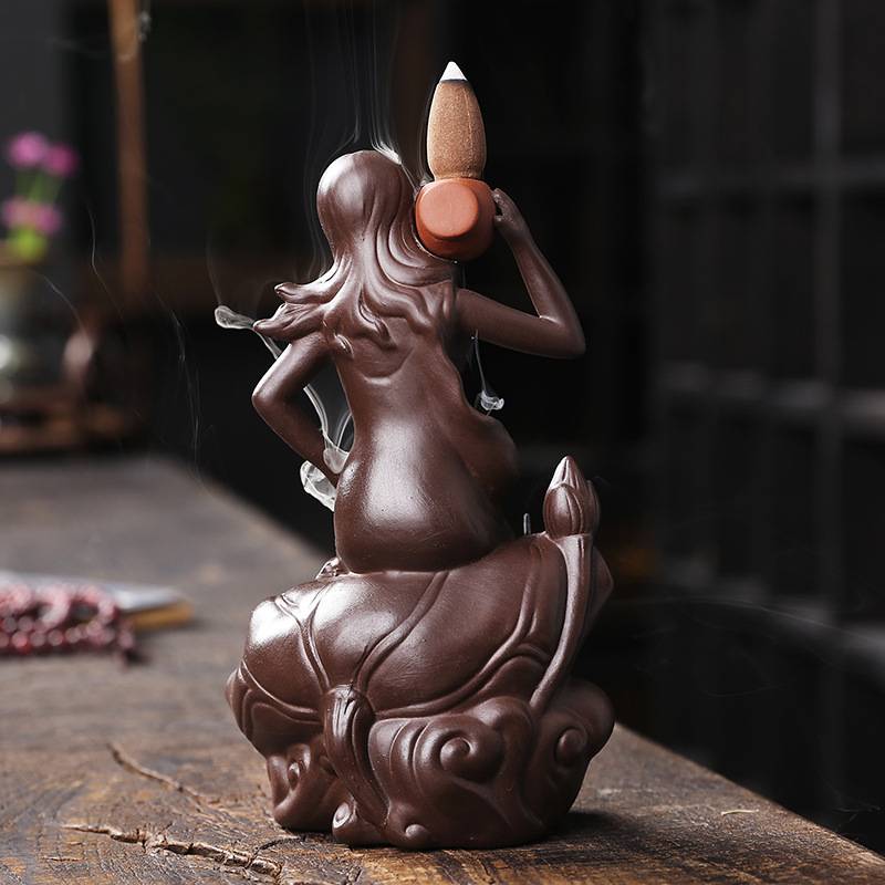 Lotus Leaf Beauty Lady Incense Burner with Incense Stick Hole
