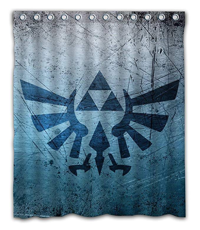 Blue Scratches Wall Triforce Wingcrest Emblem Symbol Zelda Shower Curtain