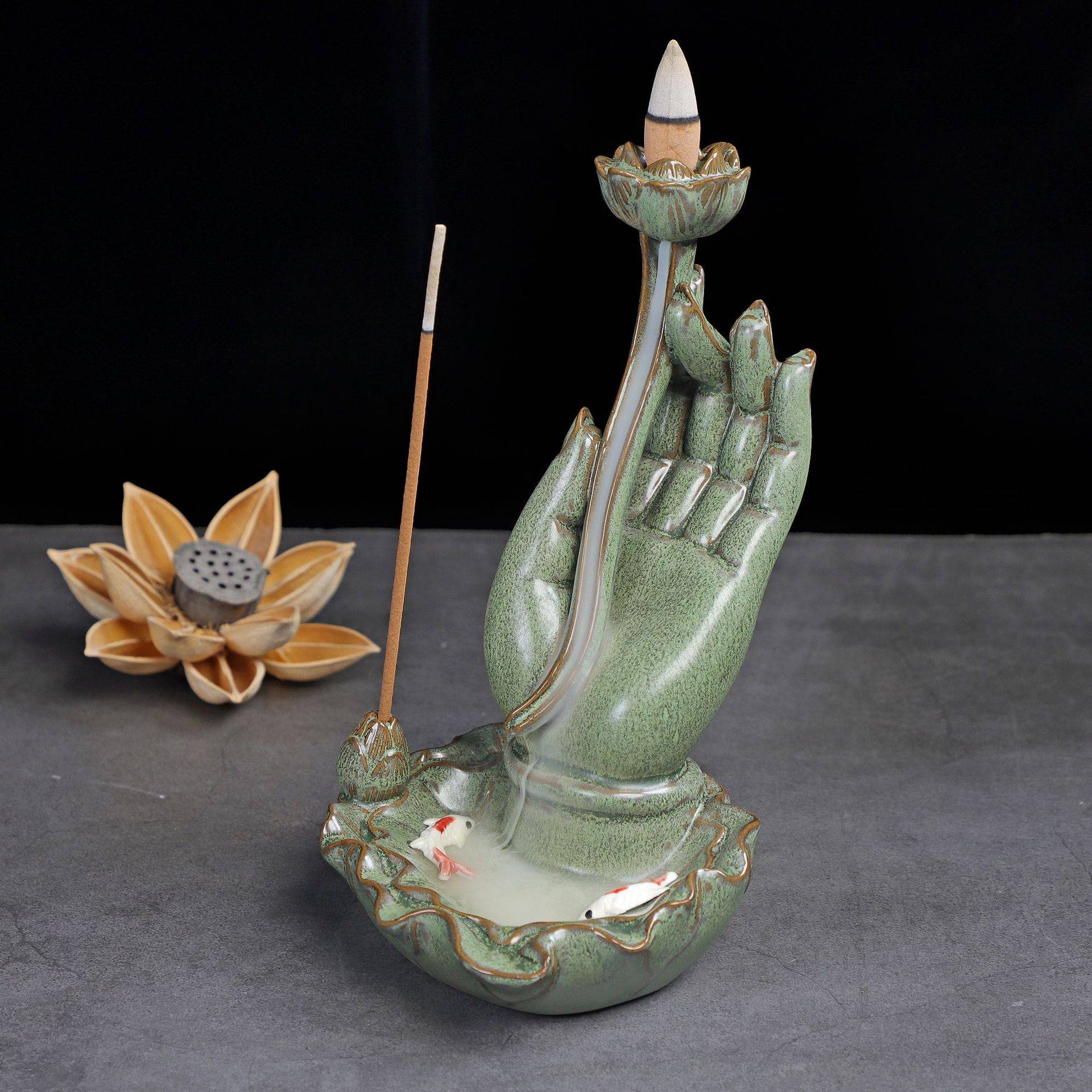Lotus Buddha Hand Reverse Flow Incense Burner