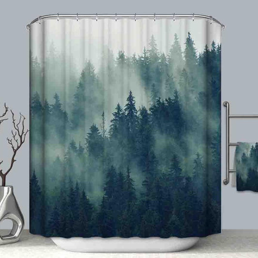 Grey Green Misty Forest Shower Curtain