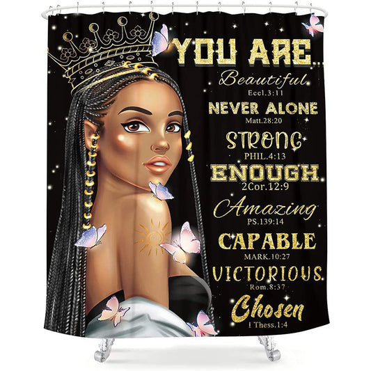 African American Woman Inspirational Quotes African Queen Shower Curtain | Black African Queen Bathroom Curtain