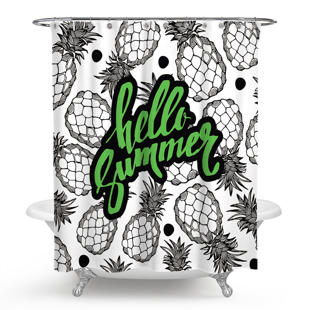 Line Drawing Pineapple Hello Summer Shower Curtain | Pineapple Hello Summer Bathroom Curtain