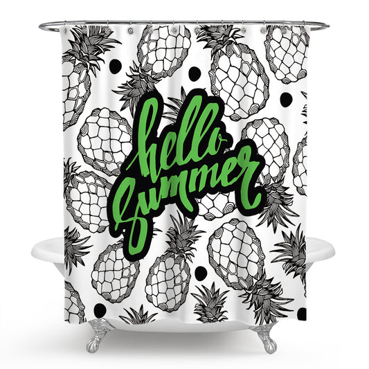 Line Drawing Pineapple Hello Summer Shower Curtain | Pineapple Hello Summer Bathroom Curtain
