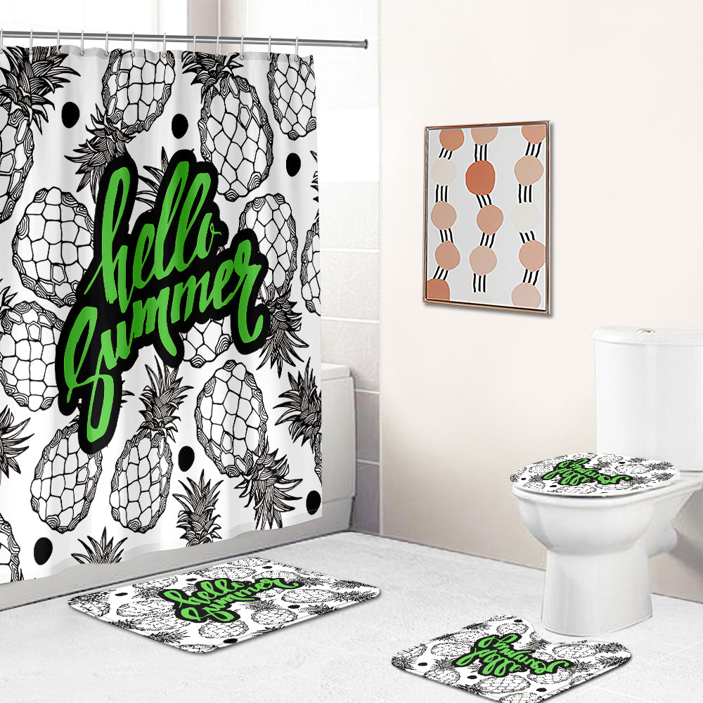 Line Drawing Pineapple Hello Summer Shower Curtain | Pineapple Hello Summer Bathroom Curtain