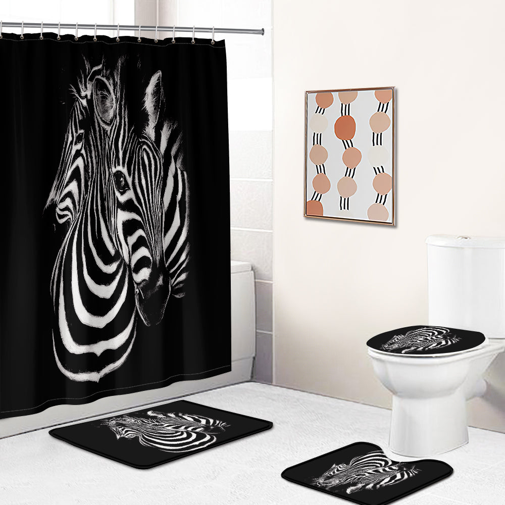 Mono Two Zebras Print Shower Curtain | Zebra Bathroom Curtain