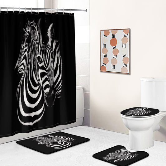 Mono Two Zebras Print Shower Curtain | Zebra Bathroom Curtain