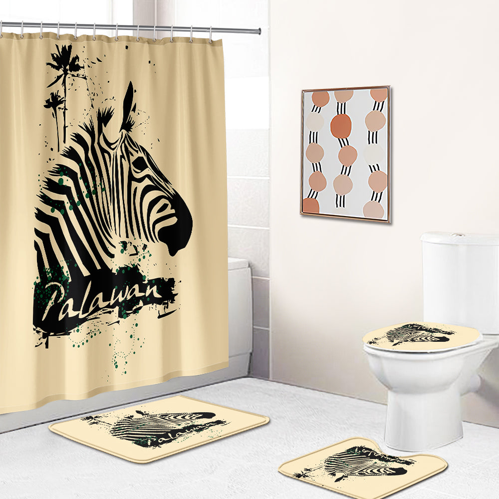 Retro Palawan Zebra Shower Curtain | Zebra Bathroom Curtain