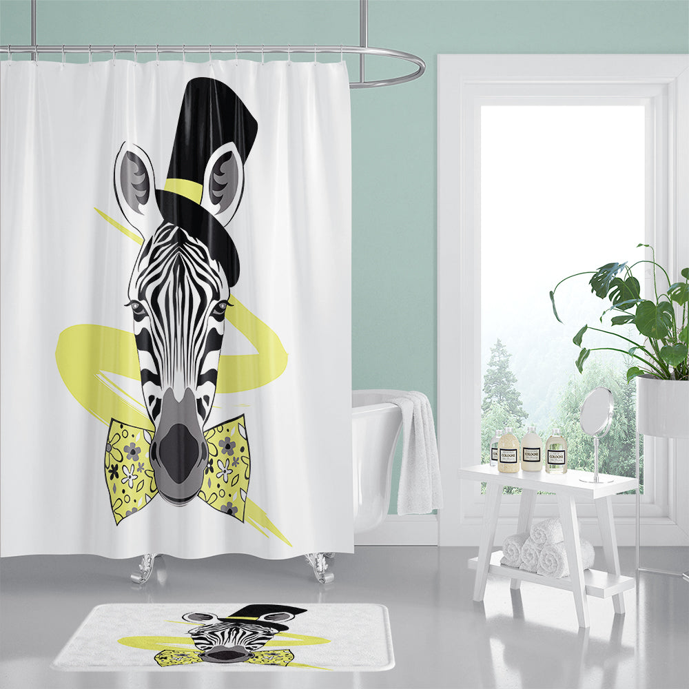 Yellow Fancy Bowknot Gentle Zebra Shower Curtain | Zebra Bathroom Curtain