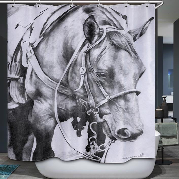 Black White Style Farm Western Horse Shower Curtain