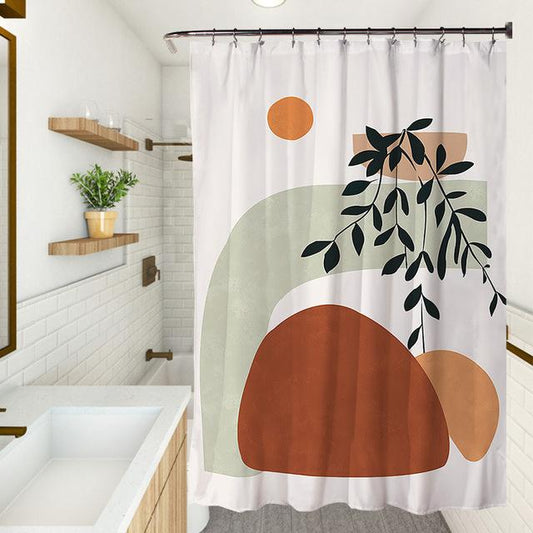Mid Century Modern Mountain Sun Plant Abstract Geometric Shower Curtain