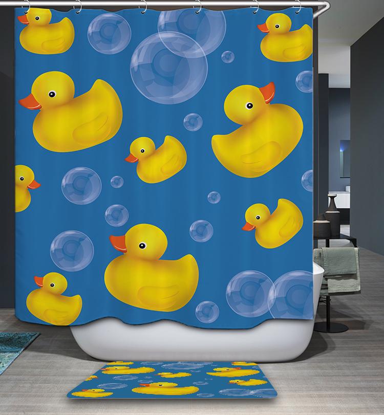Little Yellow Ducks Bubbles Rubber Duck Shower Curtain