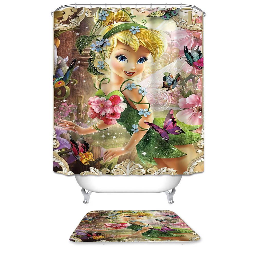 Cartoon Tale Fairy Butterfly Flowers Tinker Bell Shower Curtain