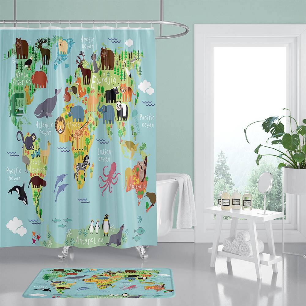 National Animals World Map Shower Curtain