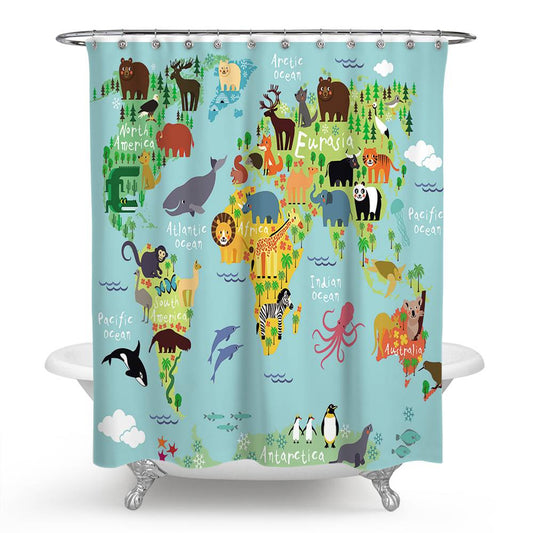National Animals World Map Shower Curtain