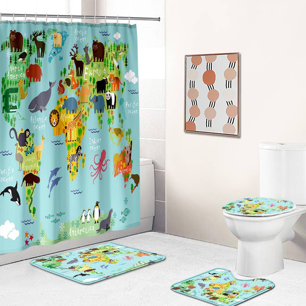 National Animals World Map Shower Curtain