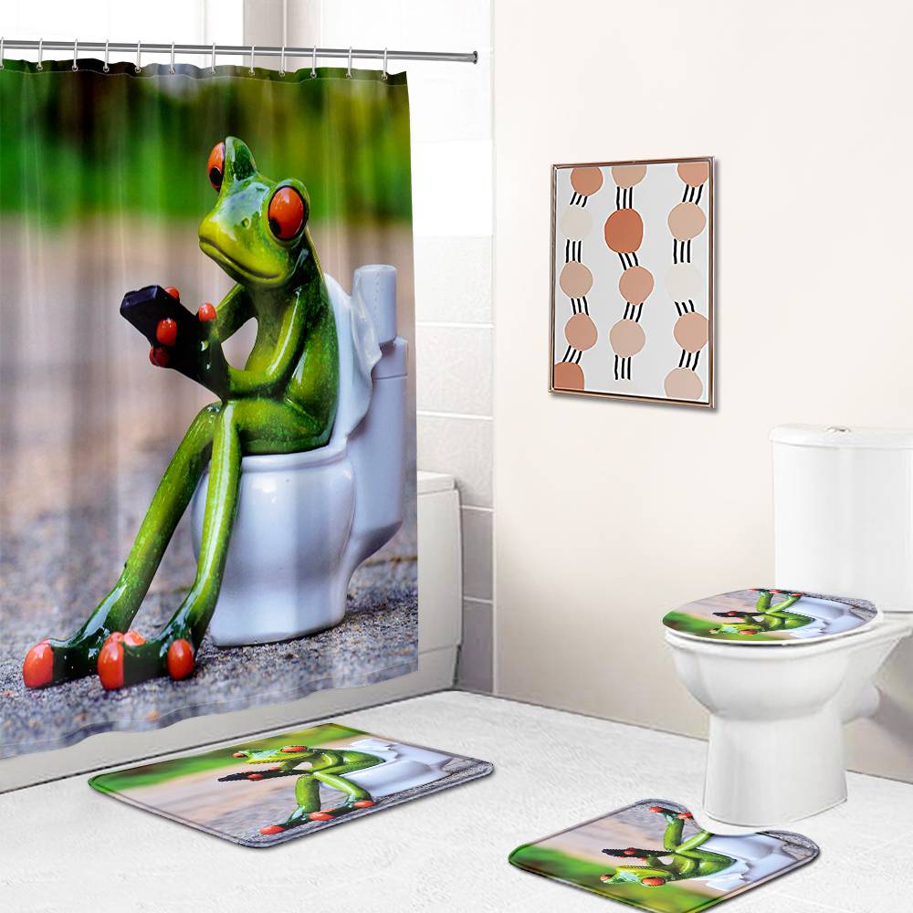 Frog on Toilet Shower Curtain | Funny Frog Shower Curtain