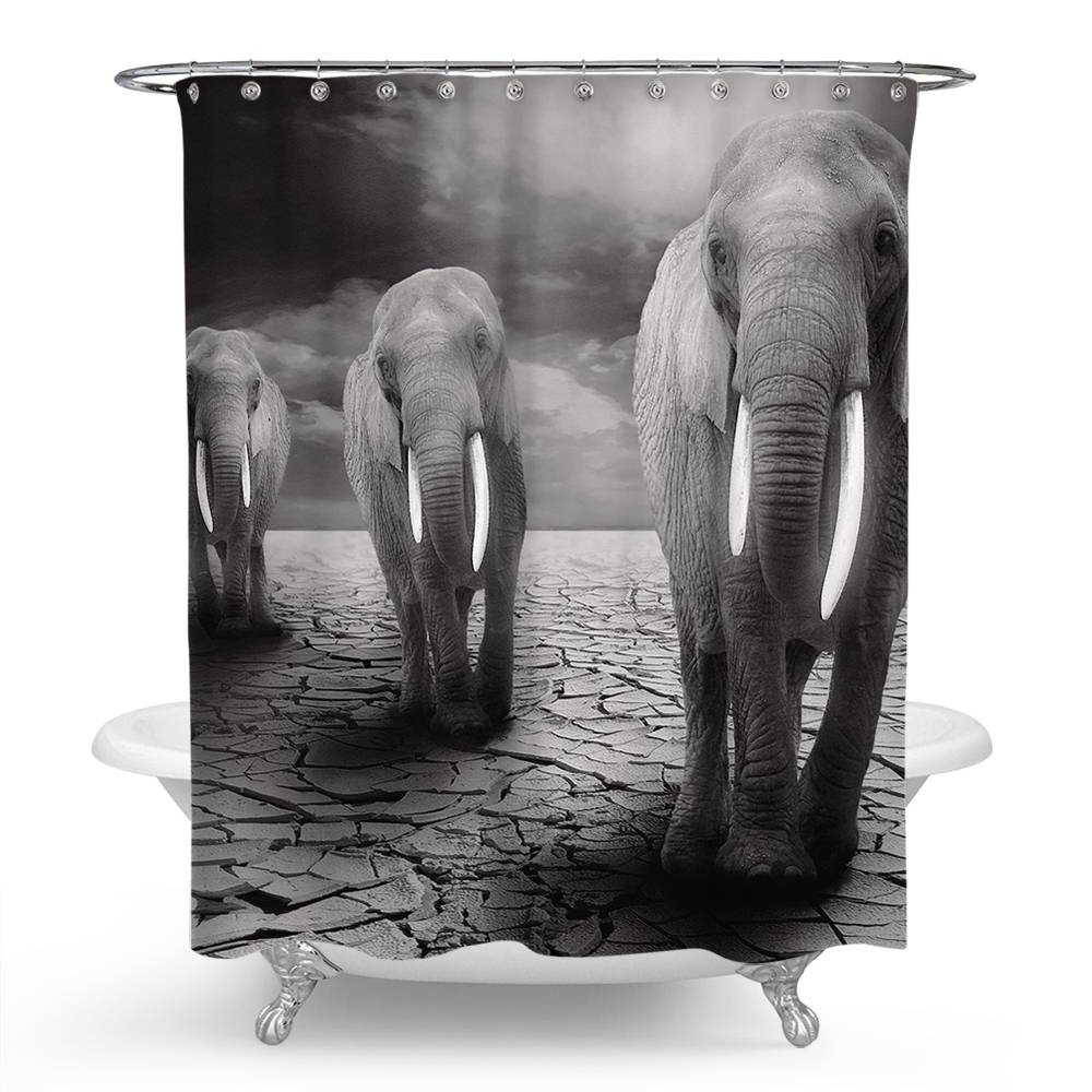 Mono Style Elephants Walking on Barren Land Shower Curtain