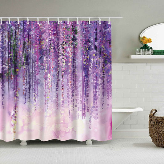 Dreamlike Watercolor Purple Flower Wistaria Shower Curtain | Purple Flower Bathroom Curtain