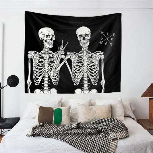 Black Two Skeletons Tapestry for Bedroom Living Room | Two Skeletons Wall Tapestry