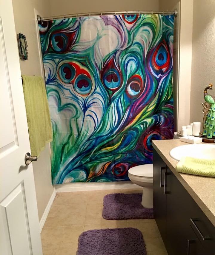 Colorful Hand Painting Peacock Feather Shower Curtain