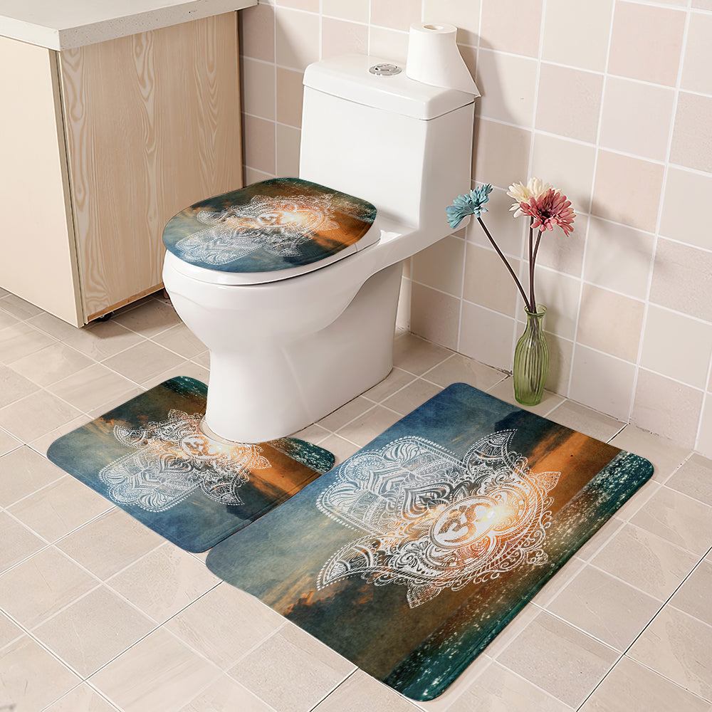 Sea Level Backdrop Hamsa Hand Shower Curtain with Om Sign | Hand Bathroom Curtain with Om Sign
