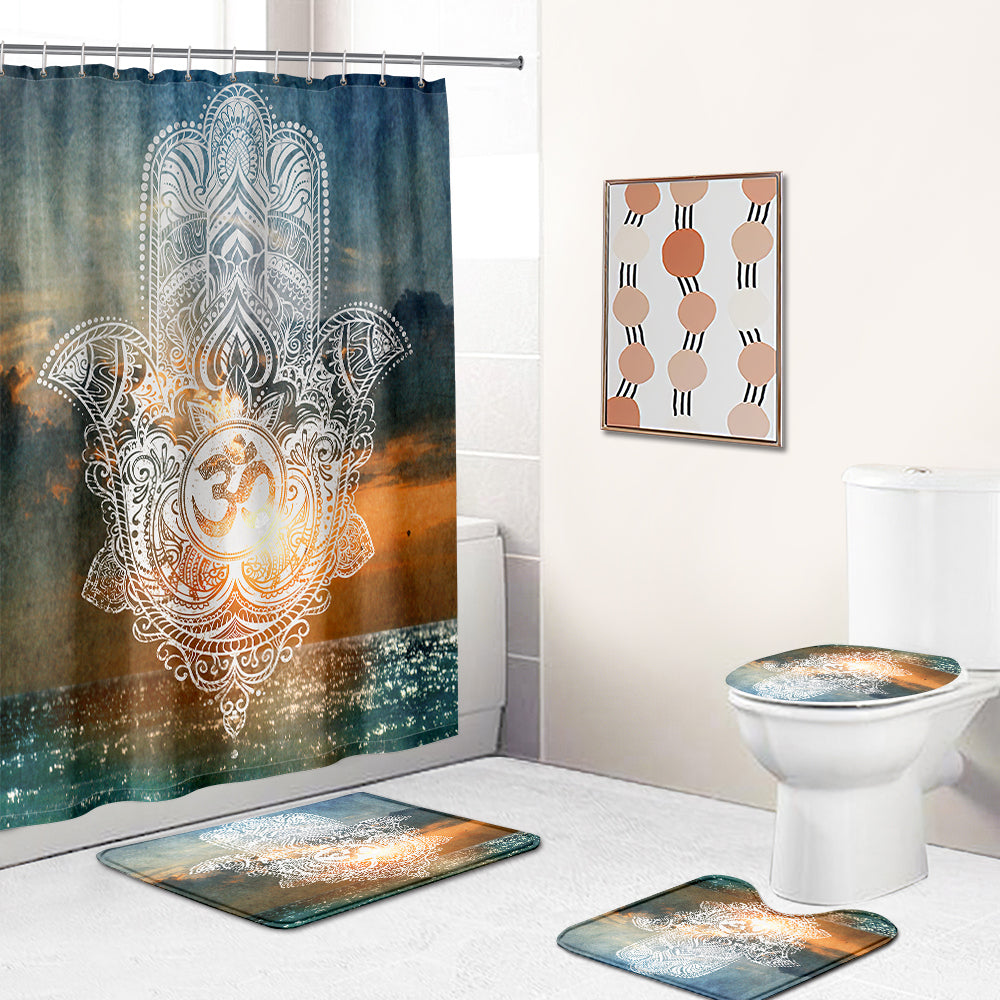 Sea Level Backdrop Hamsa Hand Shower Curtain with Om Sign