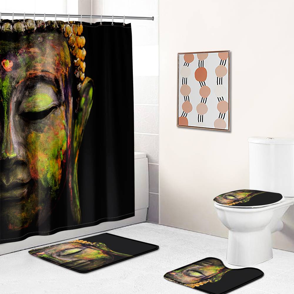 Timeworn Colorful Buddha Head Shower Curtain | Buddha Bathroom Curtain