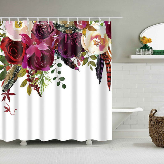 Colorful Rose Floral Shower Curtain | Rose Fabric Bathroom Curtain