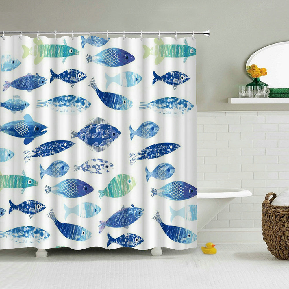blue lagoon fish bathroom accessories All Kinds of Blue Fish Shower Curtain, Waterproof, Marine Animals Bathroom Decor – warmthone