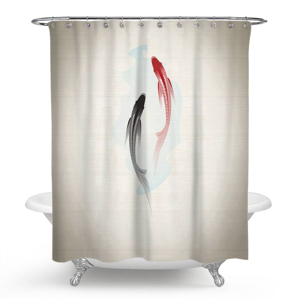 Black and Red Koi Fish Shower Curtain, Fish Bathroom Decor – warmthone