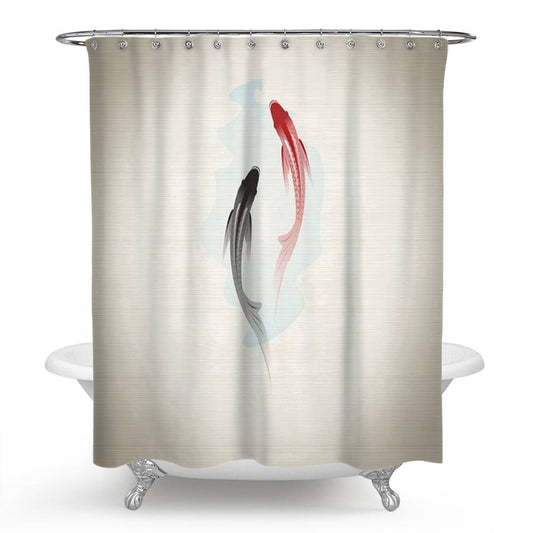 Black and Red Koi Fish Shower Curtain | Koi Fish Bathroom Curtain