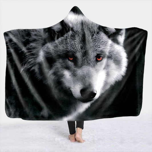 Bloody Eyes Wolf Hooded Blanket | Wolf Hoodie Blanket