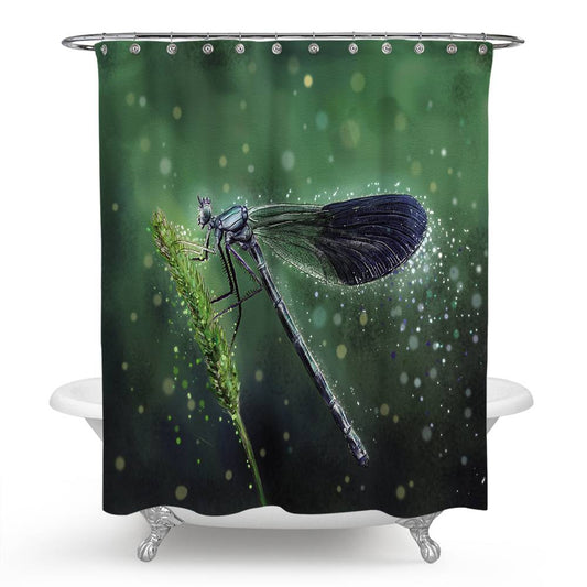 Microspur Shaking The Rain Water Dragonfly Shower Curtain | Dragonfly Bathroom Curtain