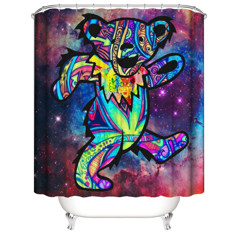 Colorful Grateful Dead Bear Shower Curtain,Beatles Band Album Galaxy Dreamy  Bear Bathroom Curtain – warmthone