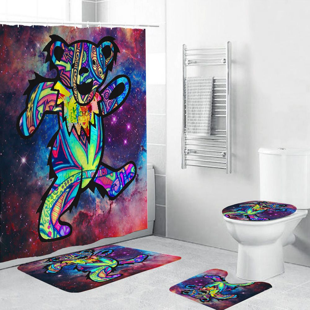trippy psychedelic grateful dead bears shower curtain