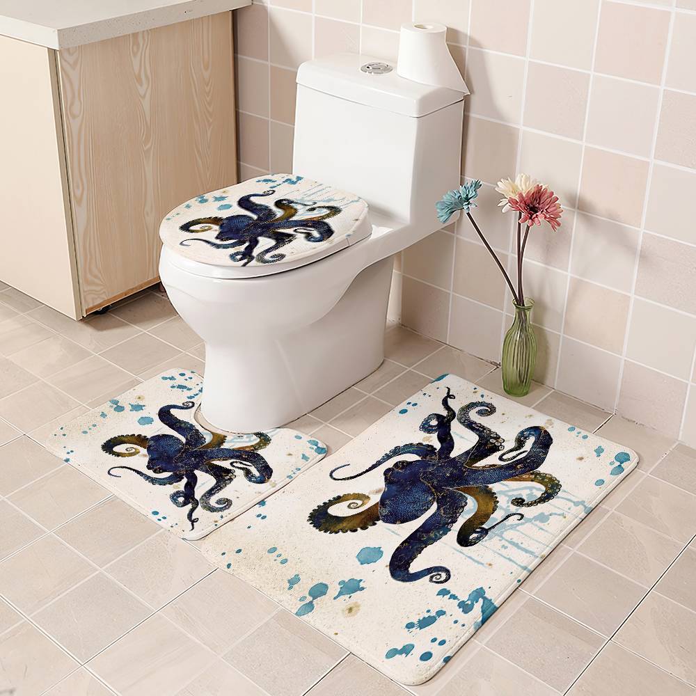 Watercolor Drak Blue Octopus Shower Curtain | Watercolor Drak Blue Octopus Shower Curtain