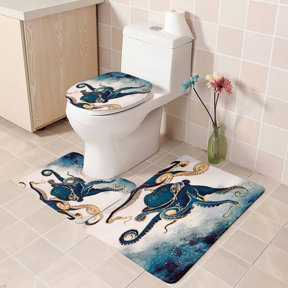 Watercolor Blue Octopus Shower Curtain | Watercolor Blue Octopus Bathroom Curtain