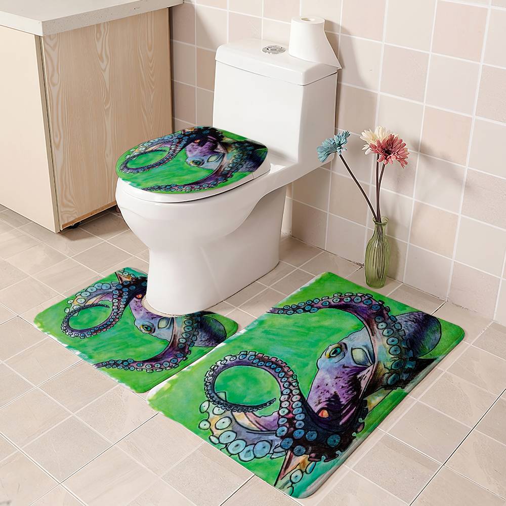 Hand Drawn Purple Octopus Shower Curtain | Purple Octopus Bathroom Curtain