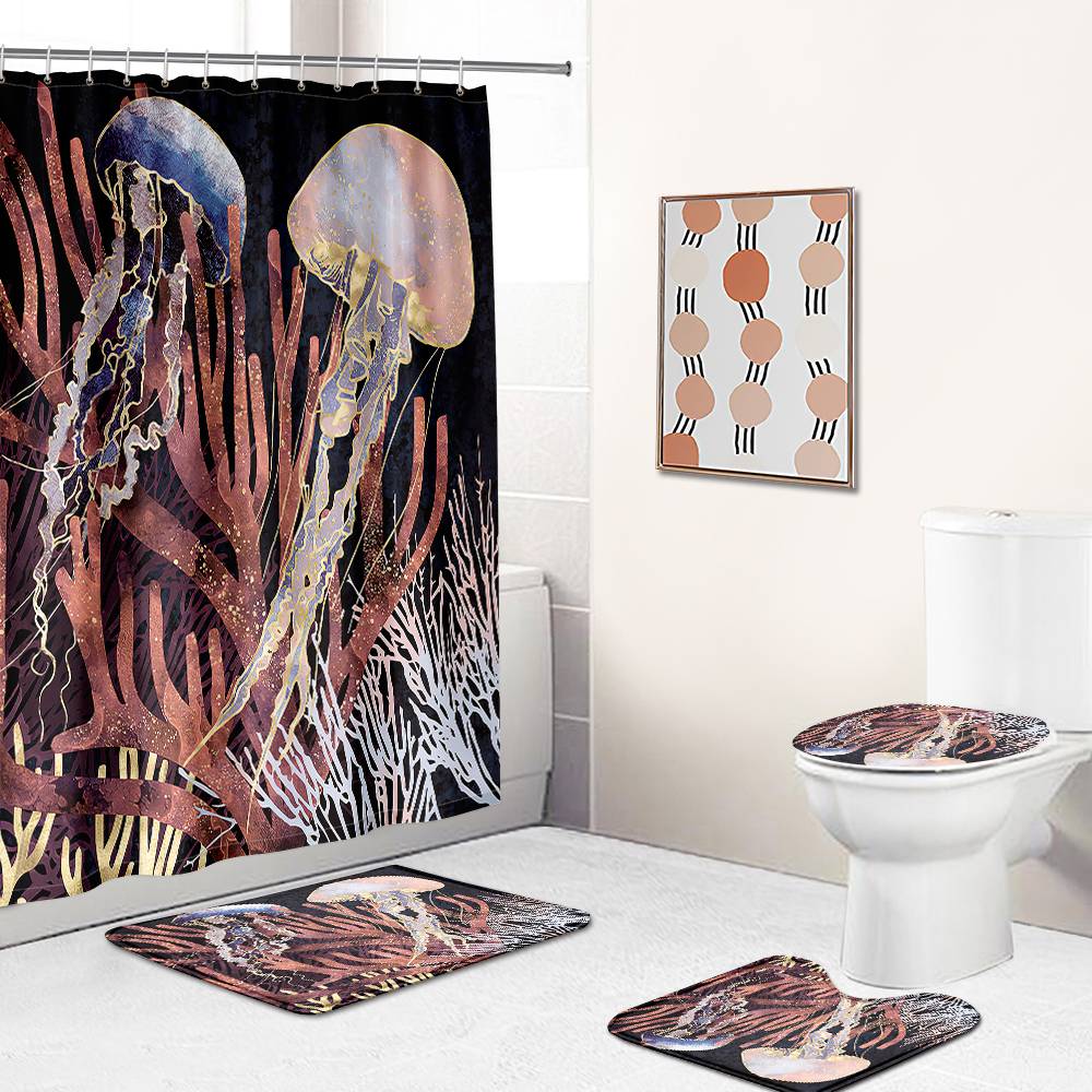 Coral and Jellyfishes Shower Curtain | Coral Jellyfishes Bathroom Curtain