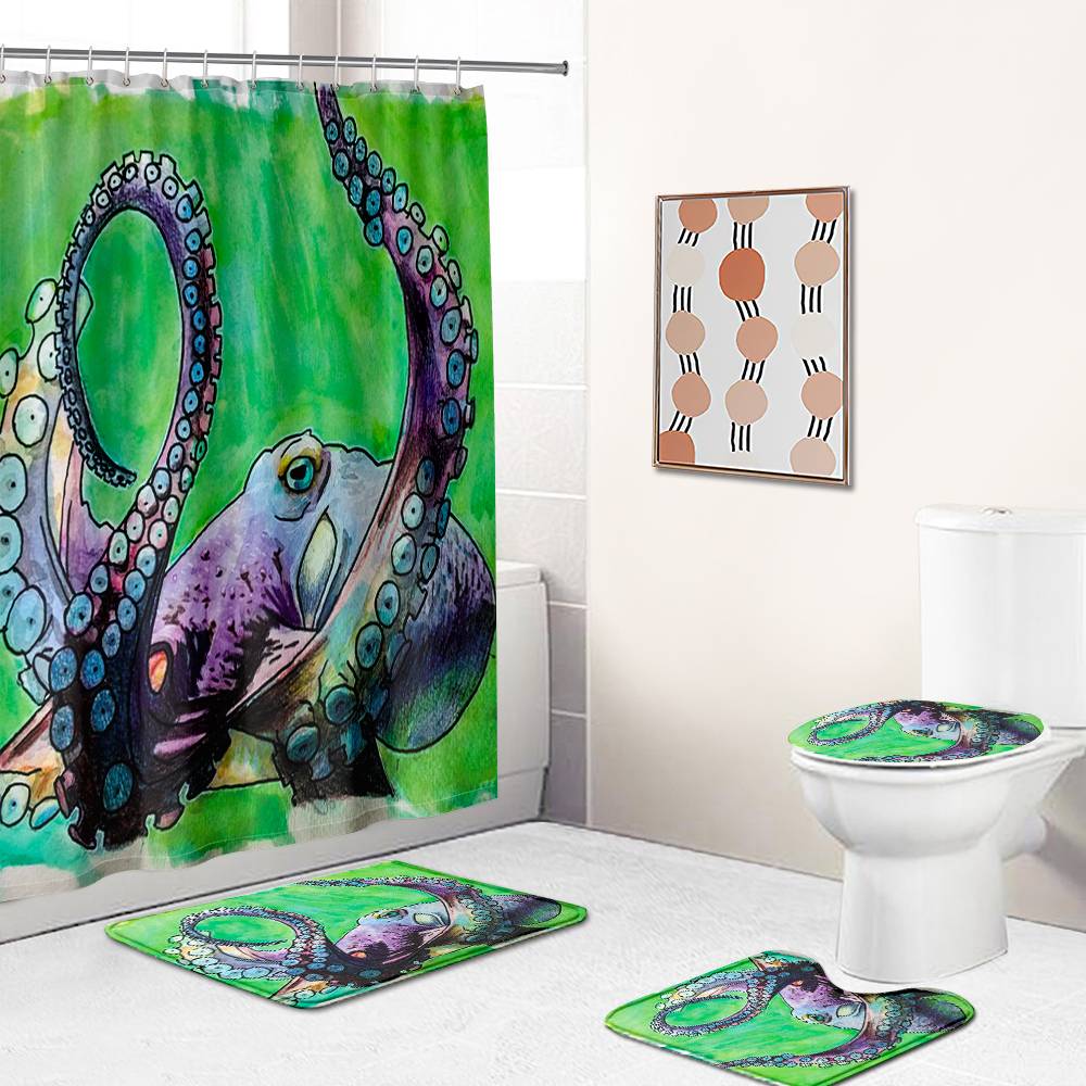 Hand Drawn Purple Octopus Shower Curtain | Purple Octopus Bathroom Curtain