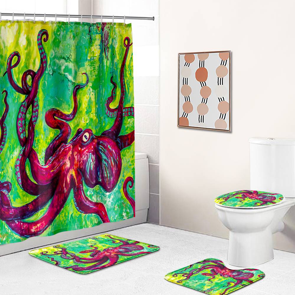 Red Octopus Shower Curtain | Red Octopus Bathroom Curtain