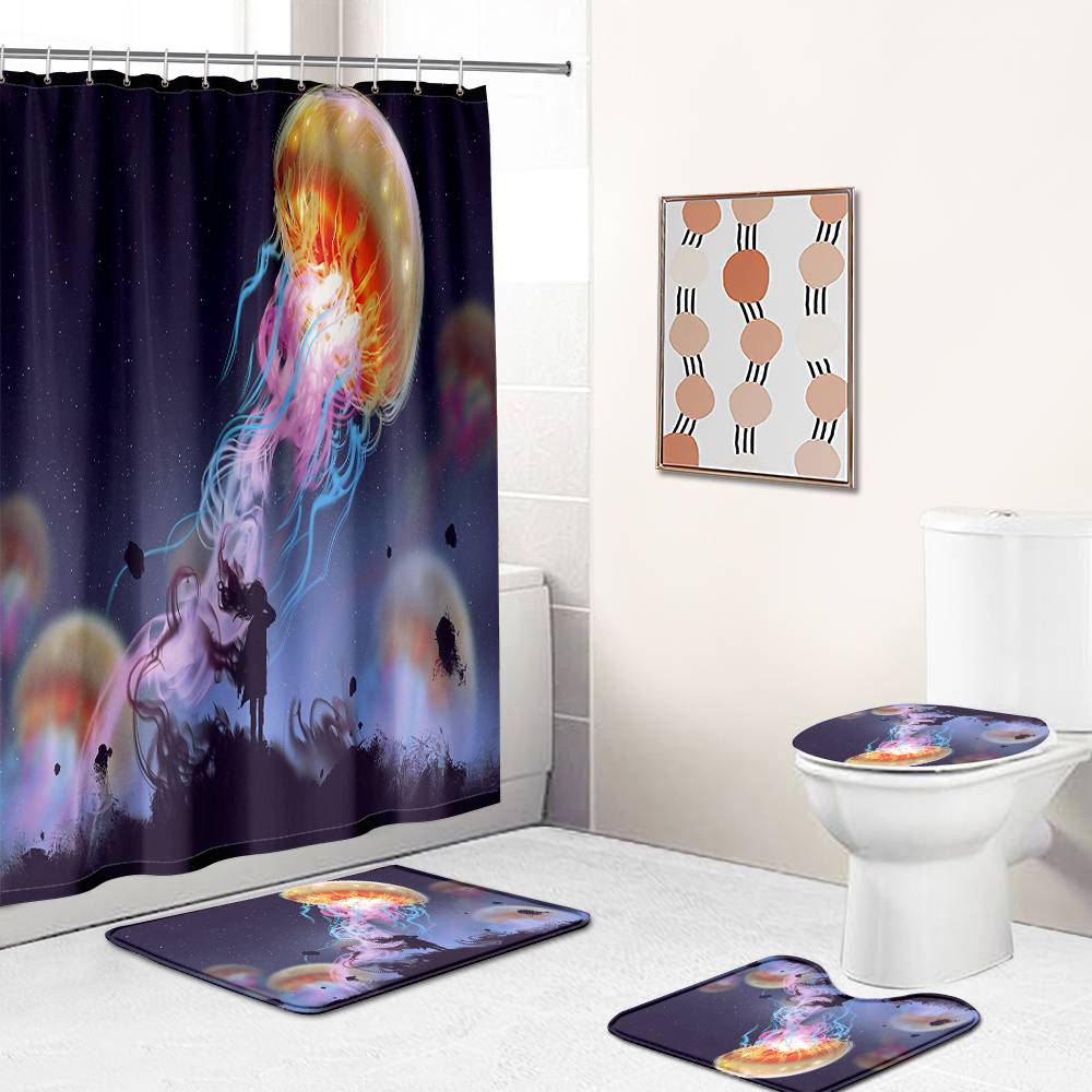 The Little Girl Looked at The Jellyfish Sky Shower Curtain | Jellyfish Bathroom Curtain